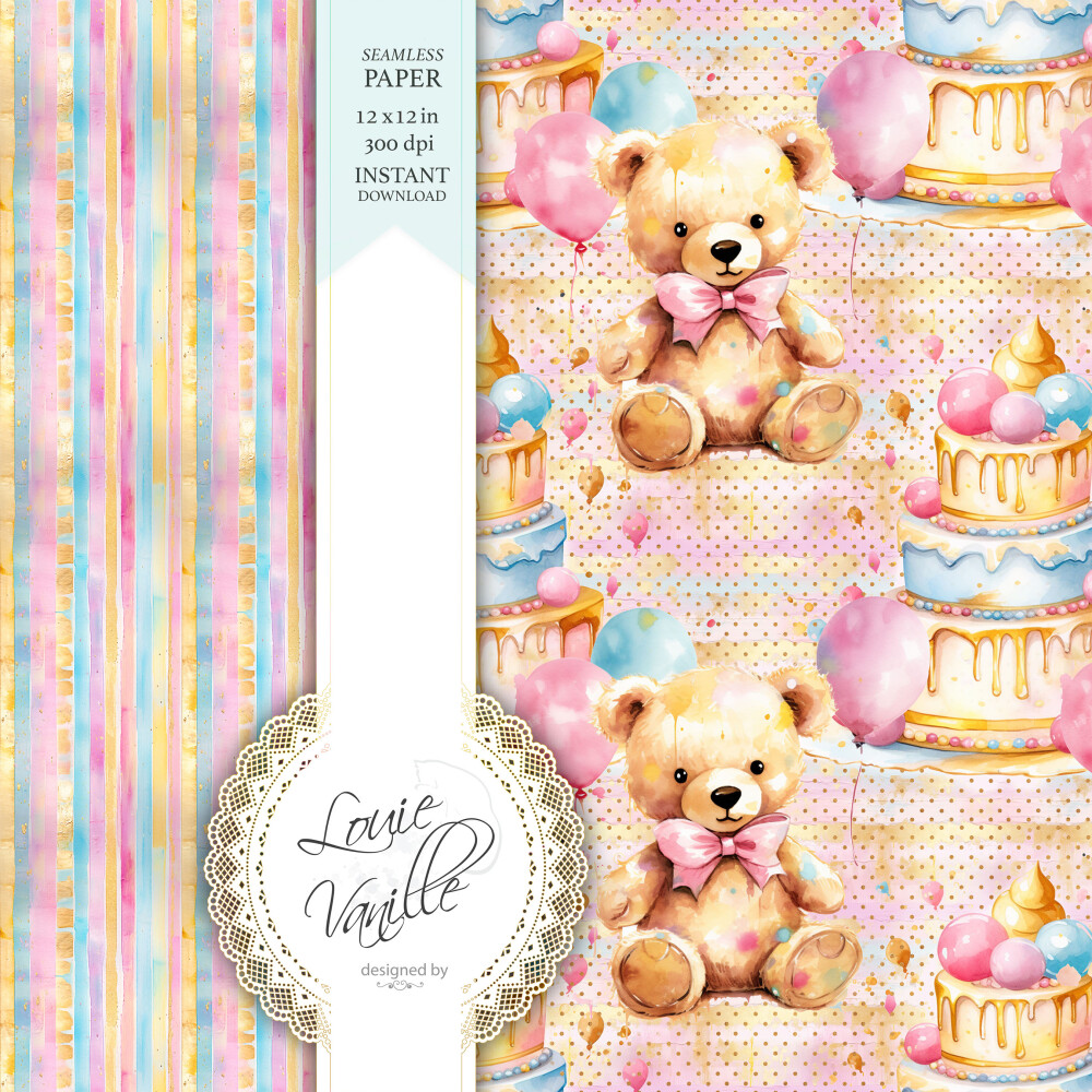 Kit Feliz Aniversário Colorido Papéis Digitais Seamless (Sem Em