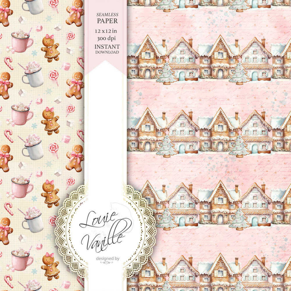 Kit Natal Cor de Rosa Papéis Digitais Seamless (Sem Emenda)