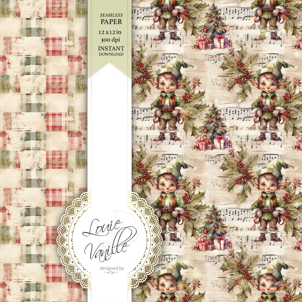 Kit Presente de Natal Vintage Papéis Digitais Seamless (Sem Emen