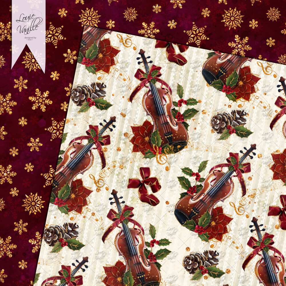 Kit Natal Tradicional com Glíter Papéis Digitais Seamless (Sem 
