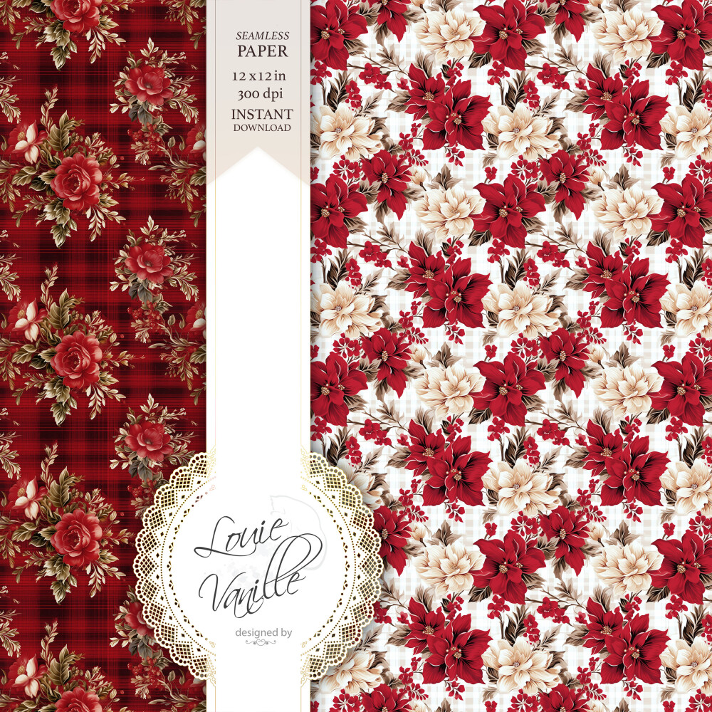 Kit Floral de Natal Papéis Digitais Seamless (Sem Emenda)
