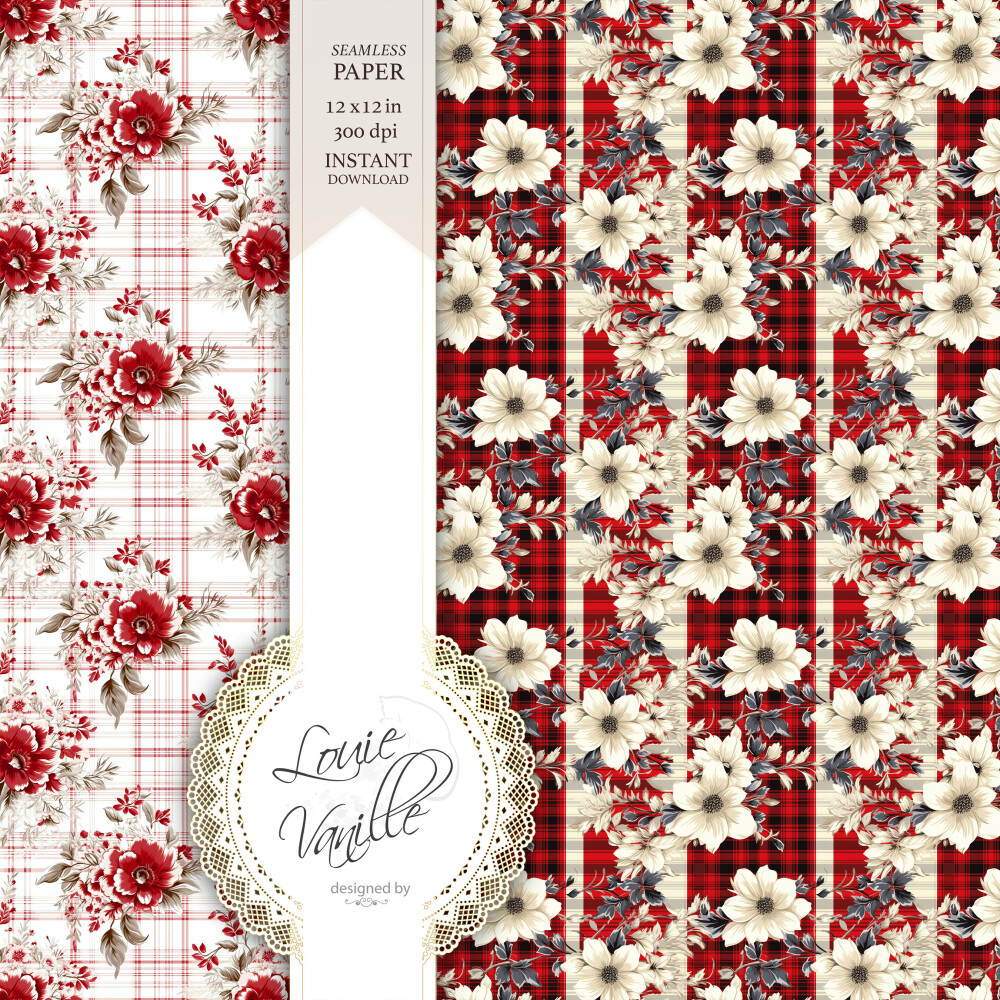 Kit Floral de Natal Papéis Digitais Seamless (Sem Emenda)