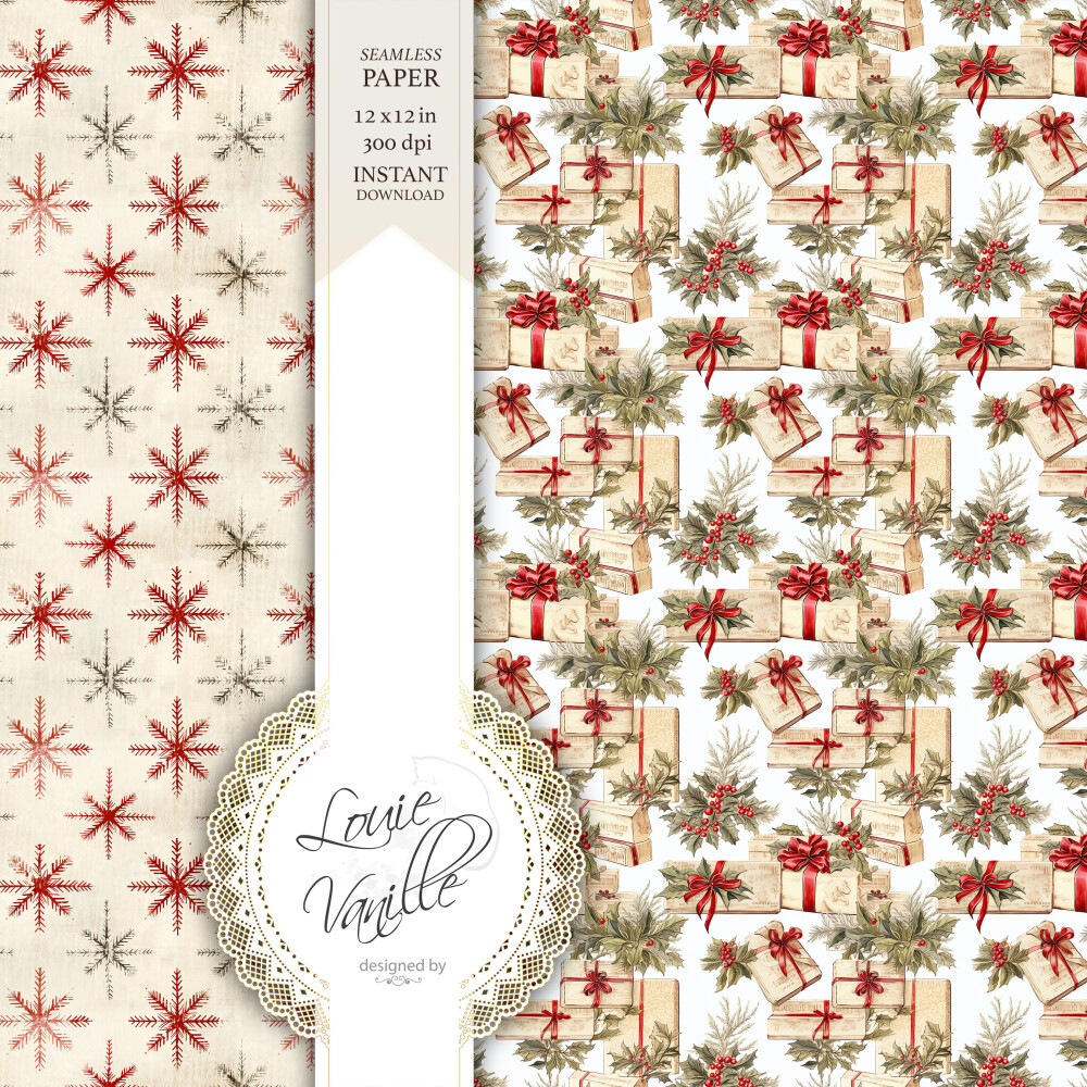 Kit Natal Vintage Vermelho Papéis Digitais Seamless (Sem Emenda)