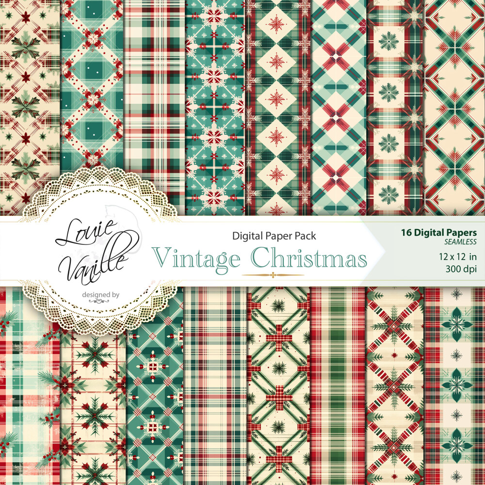 Kit Natal Vintage Papéis Digitais Seamless (Sem Emenda)