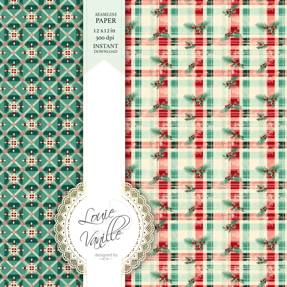 Kit Natal Vintage Papéis Digitais Seamless (Sem Emenda)