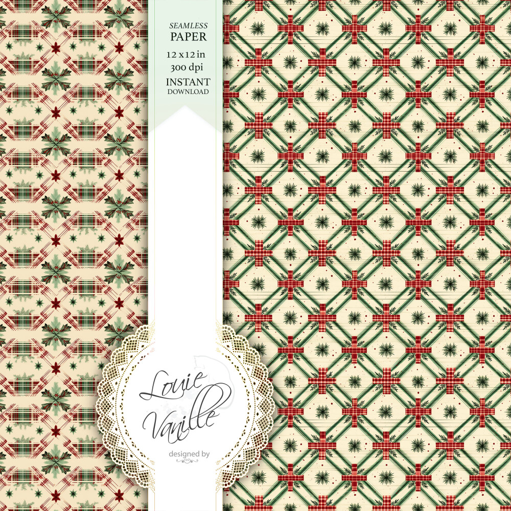 Kit Natal Vintage Papéis Digitais Seamless (Sem Emenda)