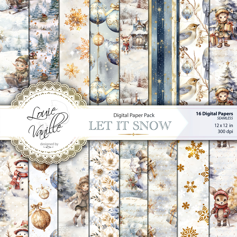 Kit Natal na Neve Papéis Digitais Seamless (Sem Emenda)