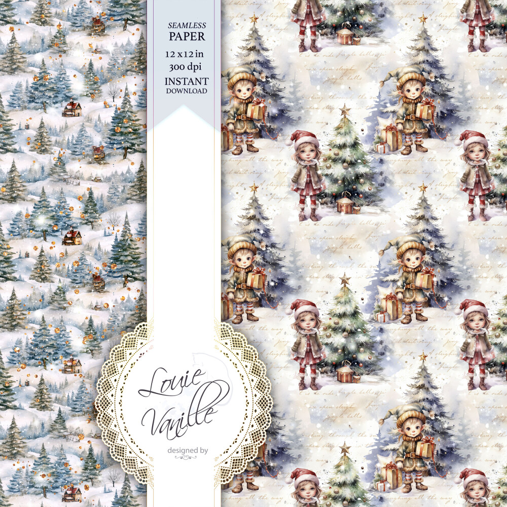Kit Natal na Neve Papéis Digitais Seamless (Sem Emenda)