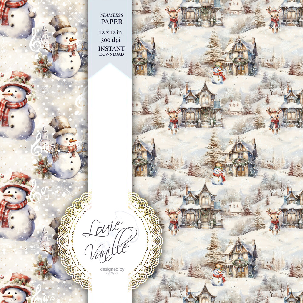 Kit Natal na Neve Papéis Digitais Seamless (Sem Emenda)