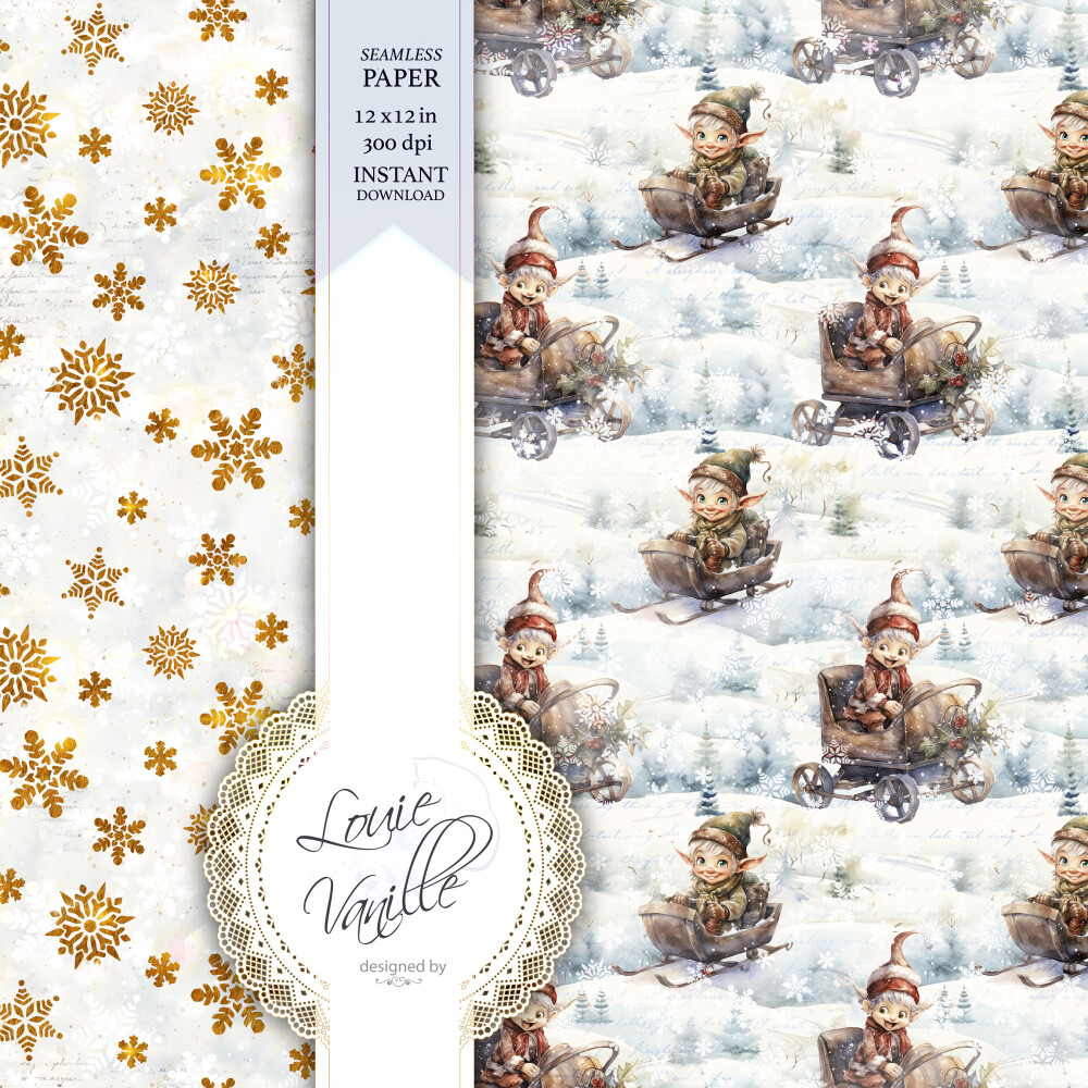 Kit Natal na Neve Papéis Digitais Seamless (Sem Emenda)