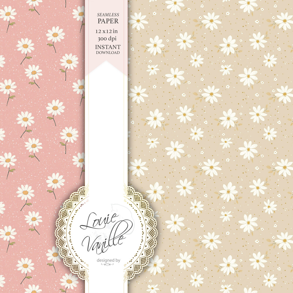 Kit Margaridas Cor de Rosas Papéis Digitais Seamless (Sem Emenda