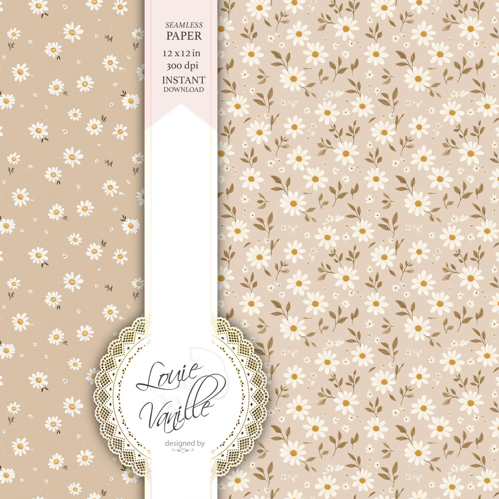 Kit Margaridas Cor de Rosas Papéis Digitais Seamless (Sem Emenda