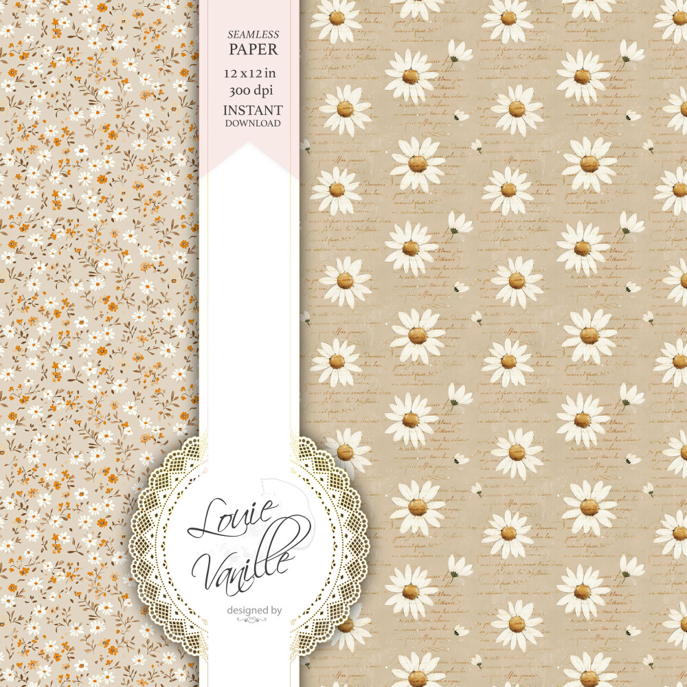 Kit Margaridas Cor de Rosas Papéis Digitais Seamless (Sem Emenda