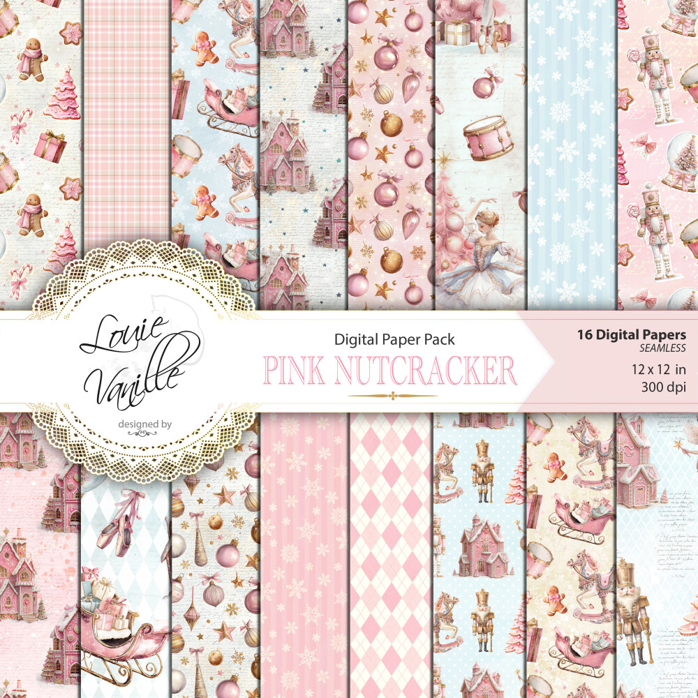 Kit O Quebra-Nozes Cor de Rosa Natal Papéis Digitais Seamless (S