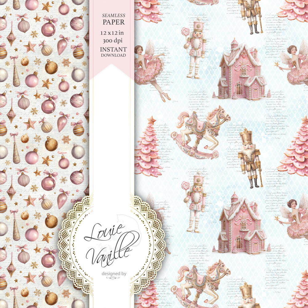 Kit O Quebra-Nozes Cor de Rosa Natal Papéis Digitais Seamless (S