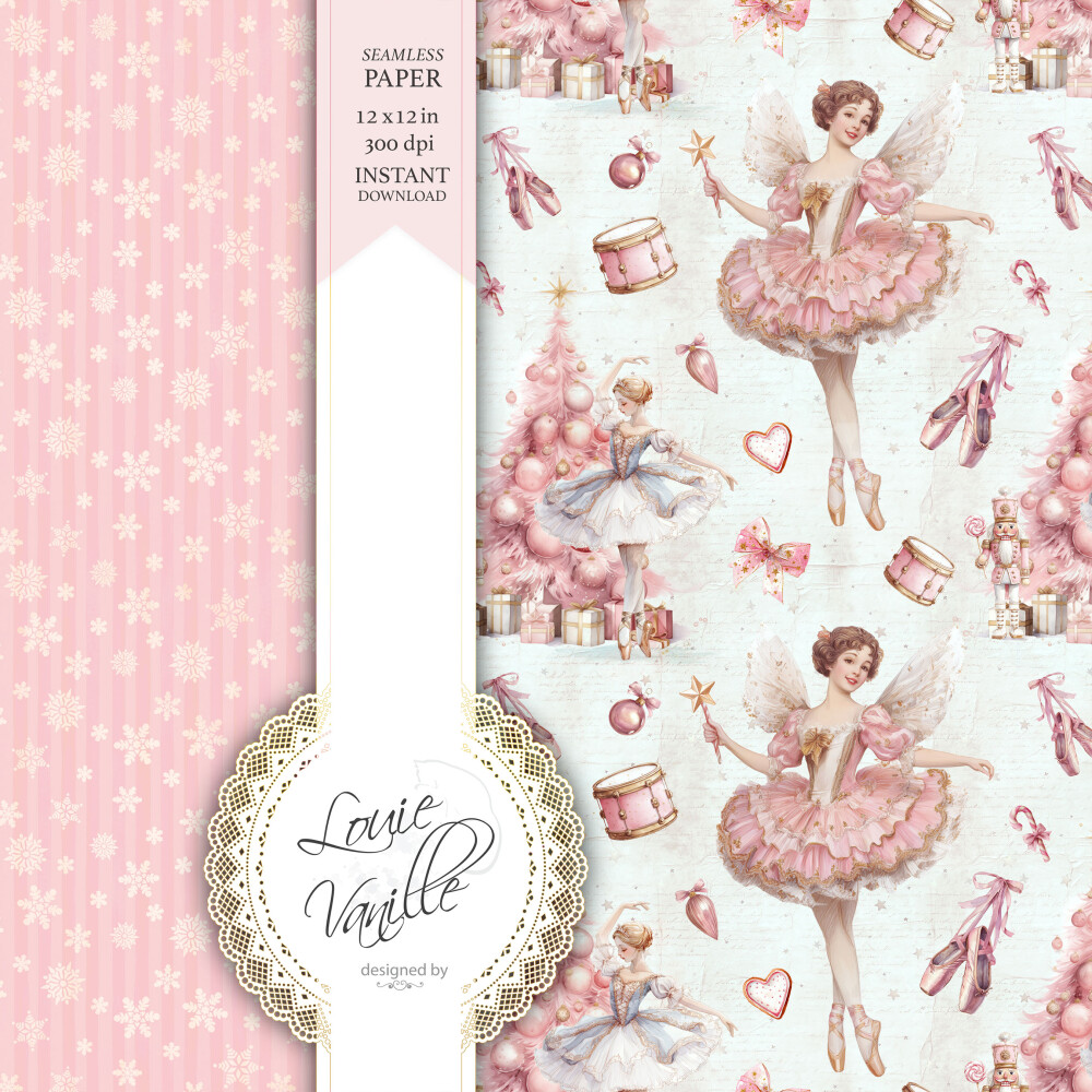 Kit O Quebra-Nozes Cor de Rosa Natal Papéis Digitais Seamless (S
