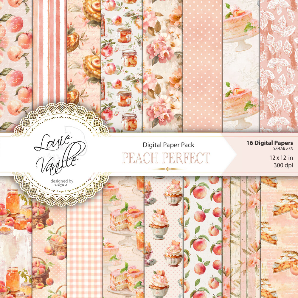 Kit Floral Doce de Pêssego Papéis Digitais Seamless (Sem Emenda