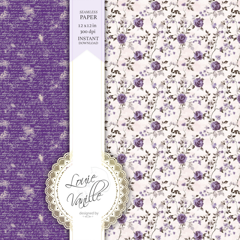 Kit Floral Roxo Vintage Papéis Digitais Seamless (Sem Emenda)