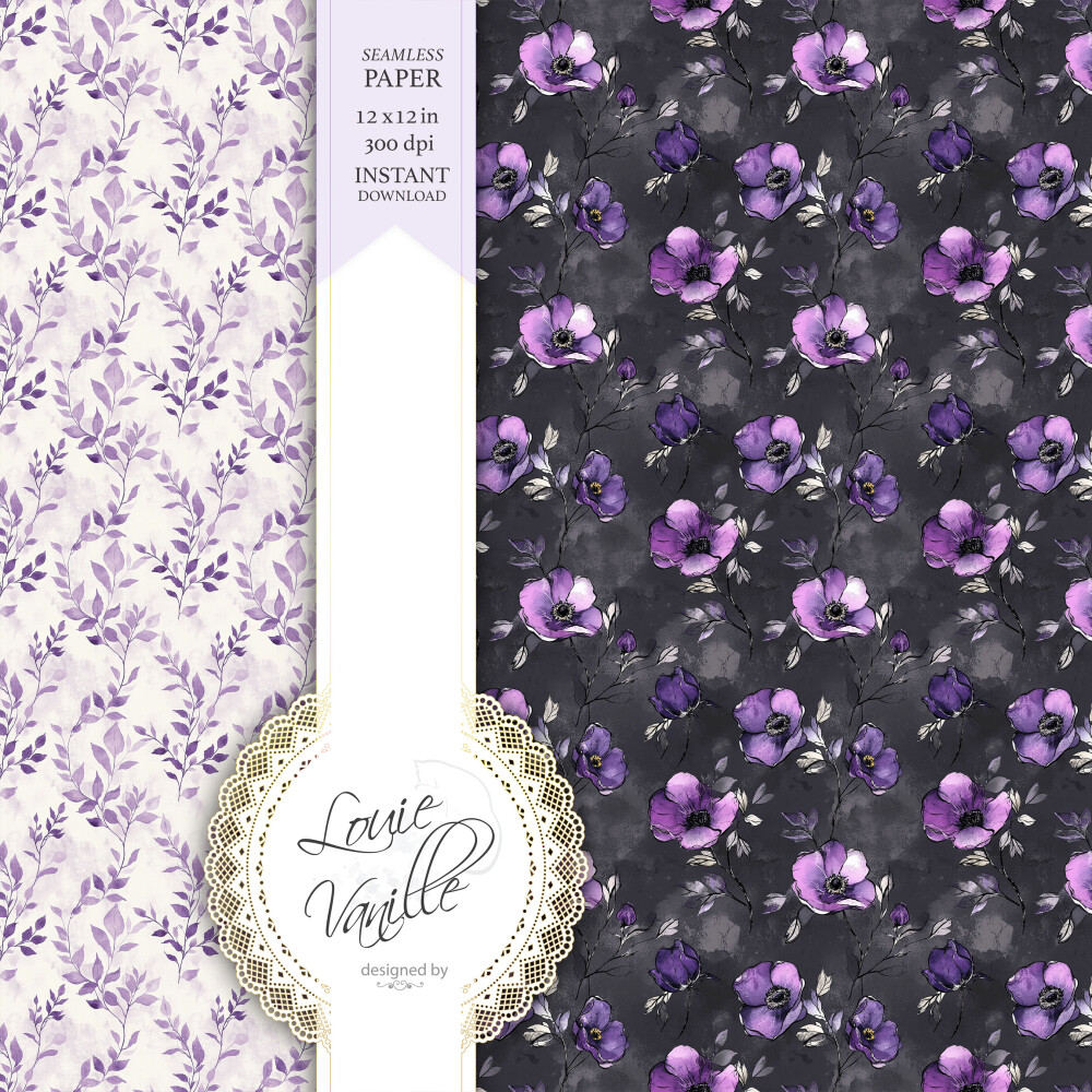 Kit Floral Roxo Vintage Papéis Digitais Seamless (Sem Emenda)
