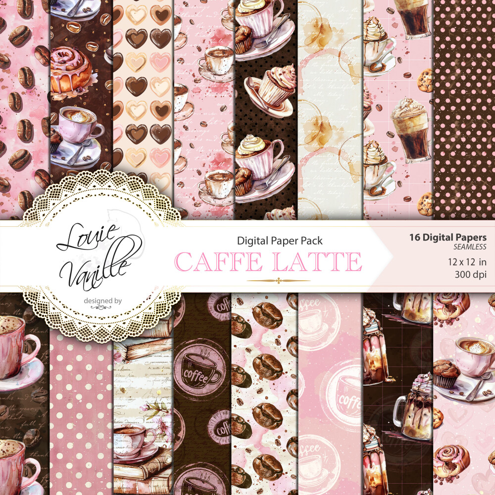 Kit Café Latte Cor de Rosa Papéis Digitais Seamless (Sem Emenda