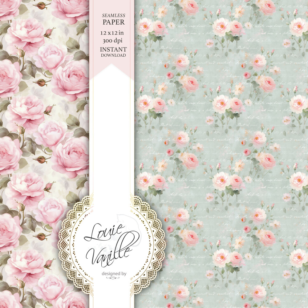 Kit Jardim de Rosas Papéis Digitais Seamless (Sem Emenda)