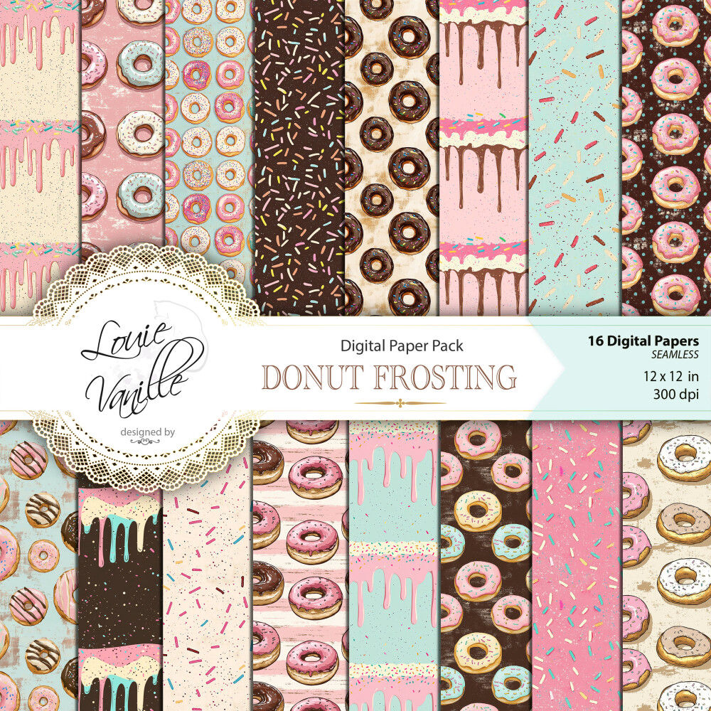 Kit Hora do Donut Papéis Digitais Seamless (Sem Emenda)
