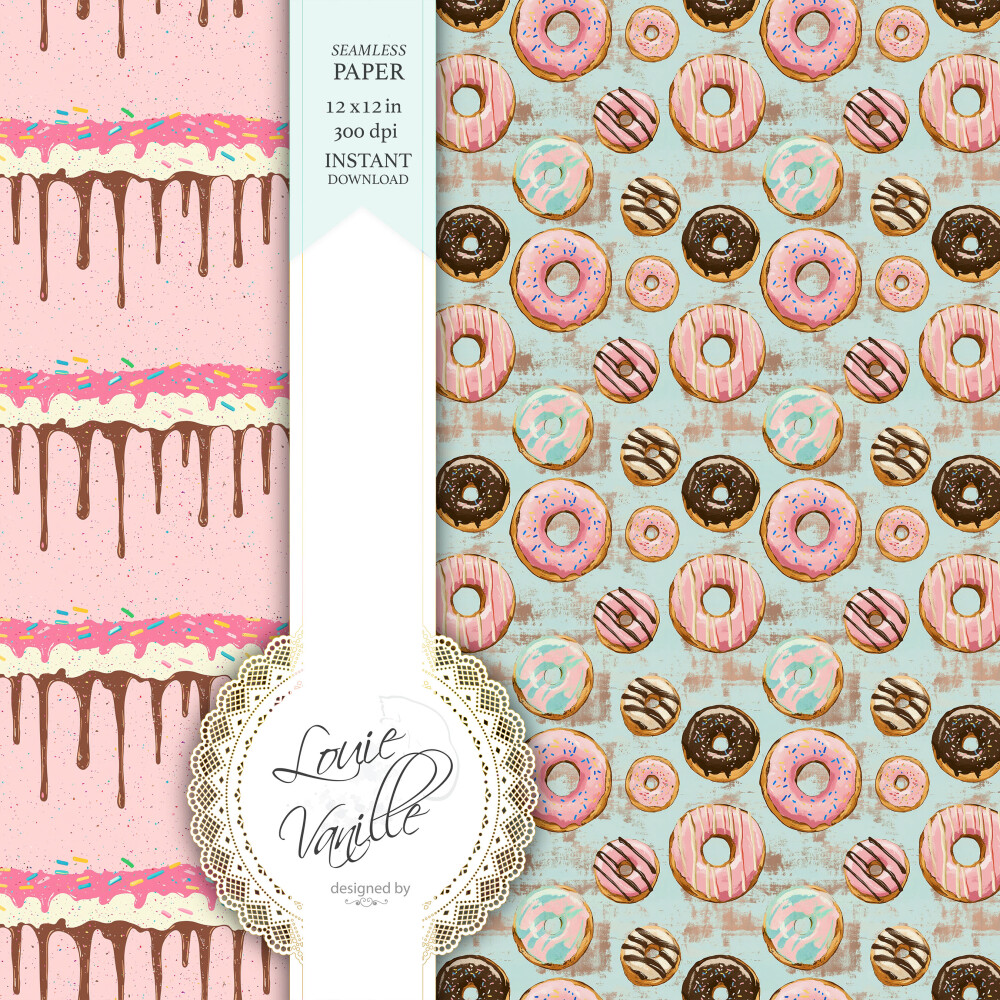 Kit Hora do Donut Papéis Digitais Seamless (Sem Emenda)