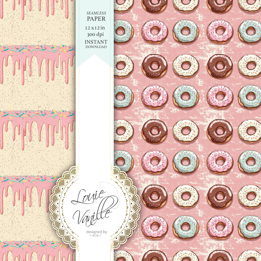 Kit Hora do Donut Papéis Digitais Seamless (Sem Emenda)