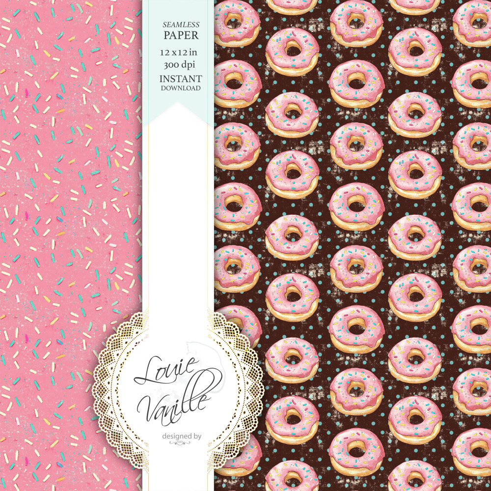 Kit Hora do Donut Papéis Digitais Seamless (Sem Emenda)