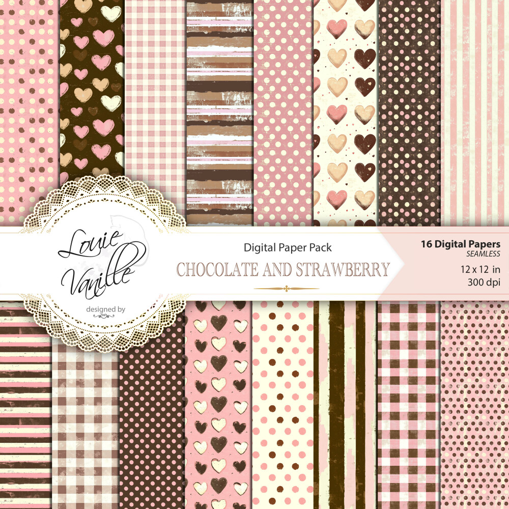 Kit Chocolate com Morango Papéis Digitais Seamless (Sem Emenda)