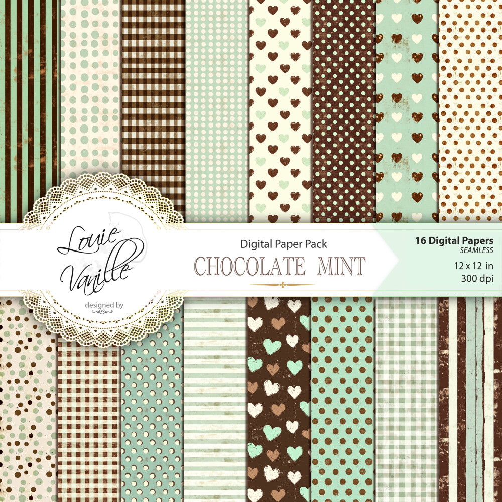 Kit Chocolate com Hortelã Papéis Digitais Seamless (Sem Emenda)