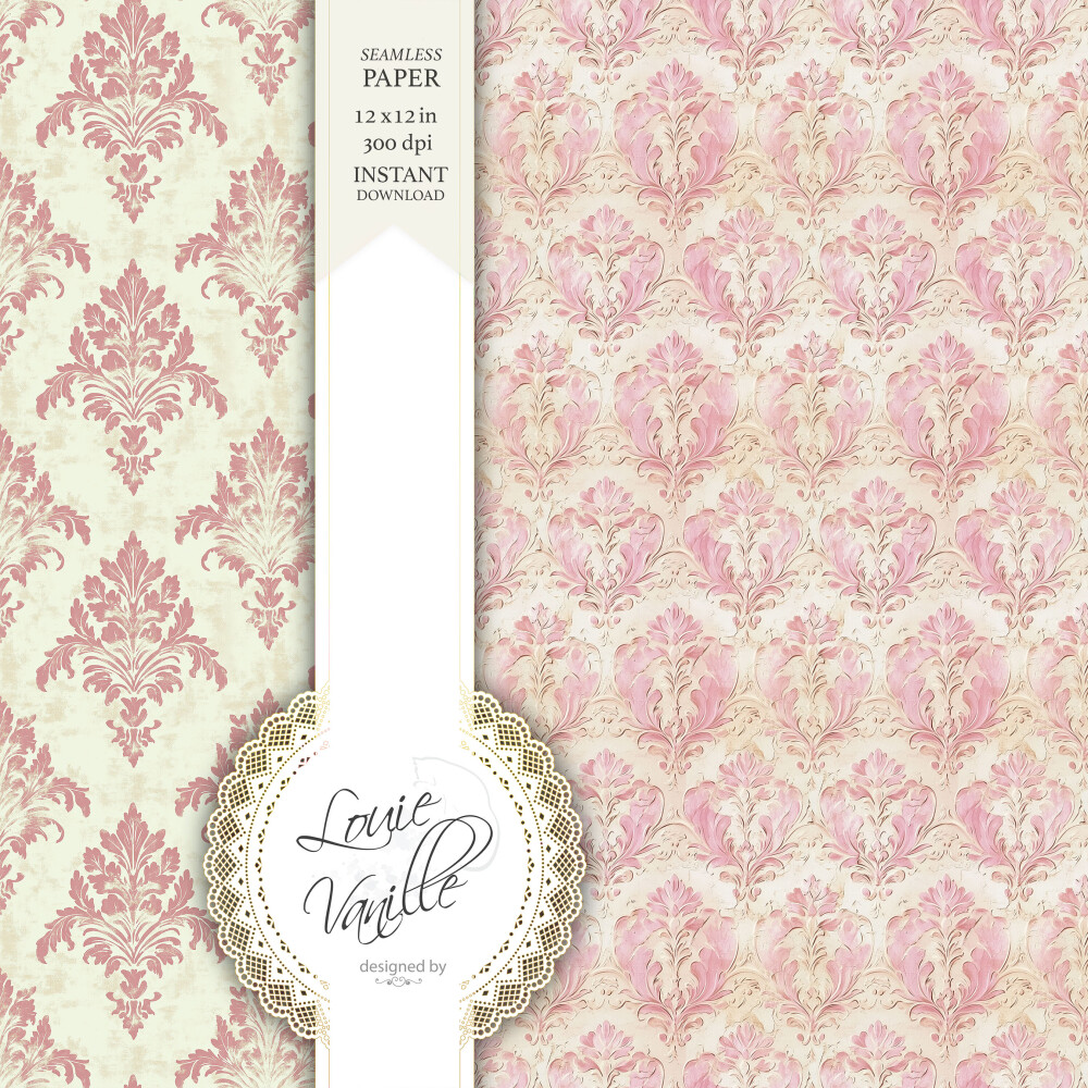 Kit Arabesco Rosa Vintage em Relevo Papéis Digitais Seamless (Se