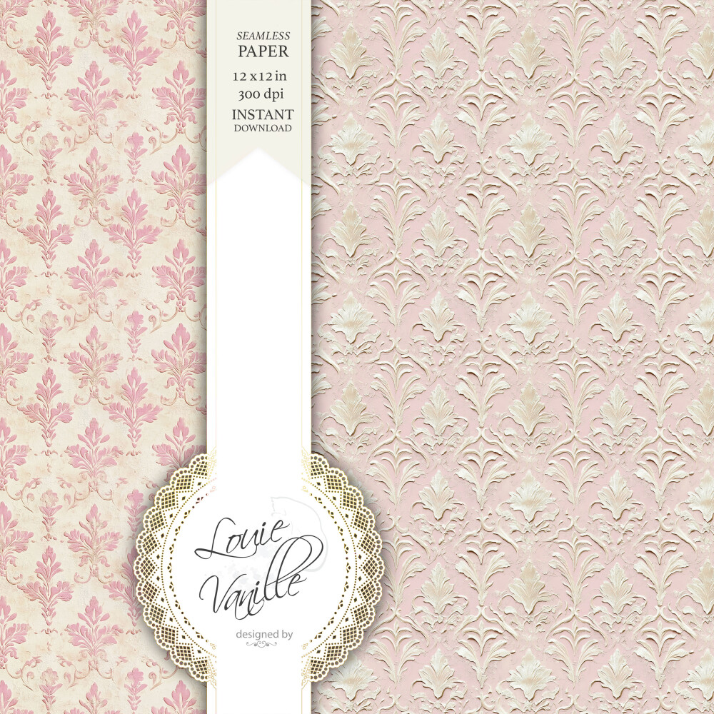 Kit Arabesco Rosa Vintage em Relevo Papéis Digitais Seamless (Se
