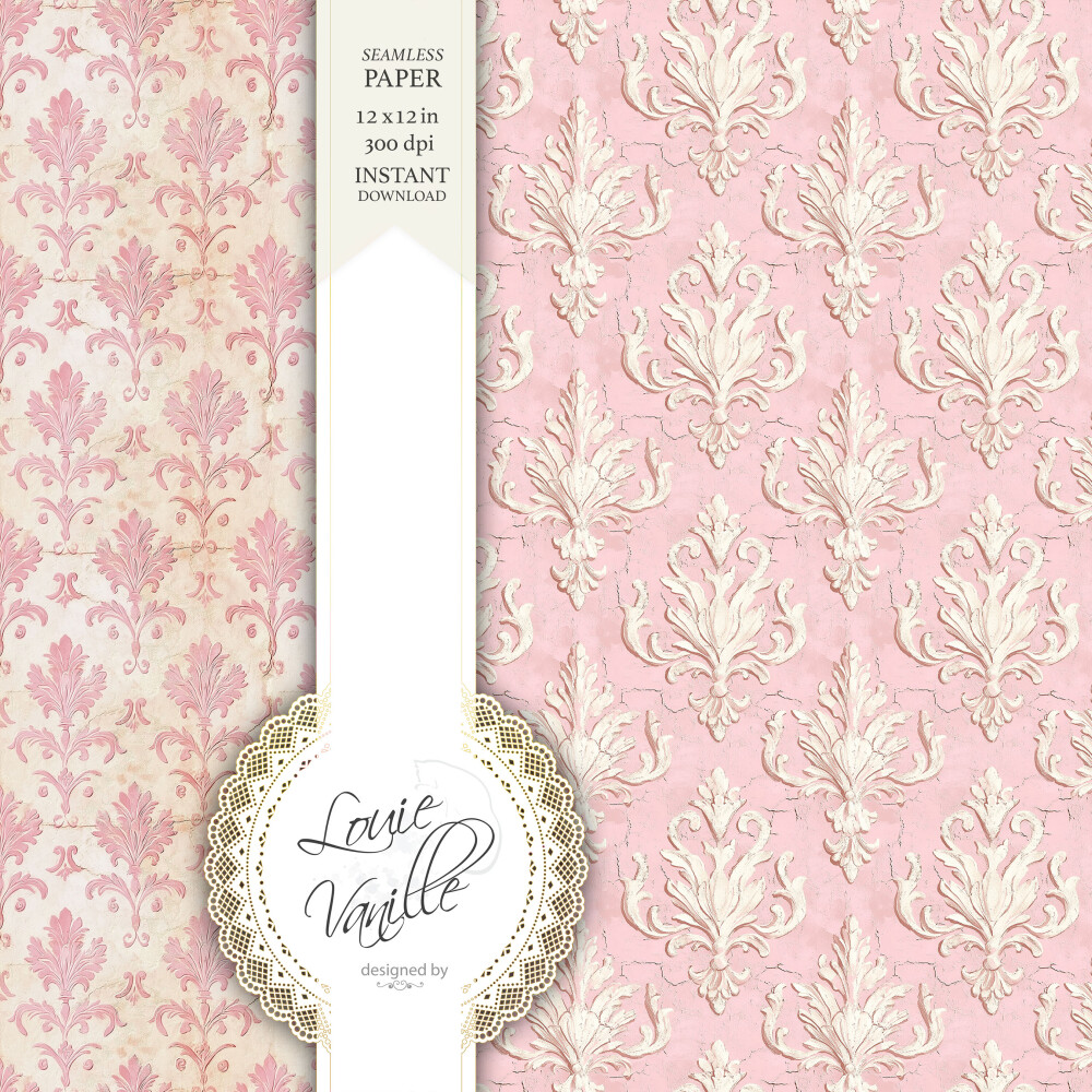 Kit Arabesco Rosa Vintage em Relevo Papéis Digitais Seamless (Se