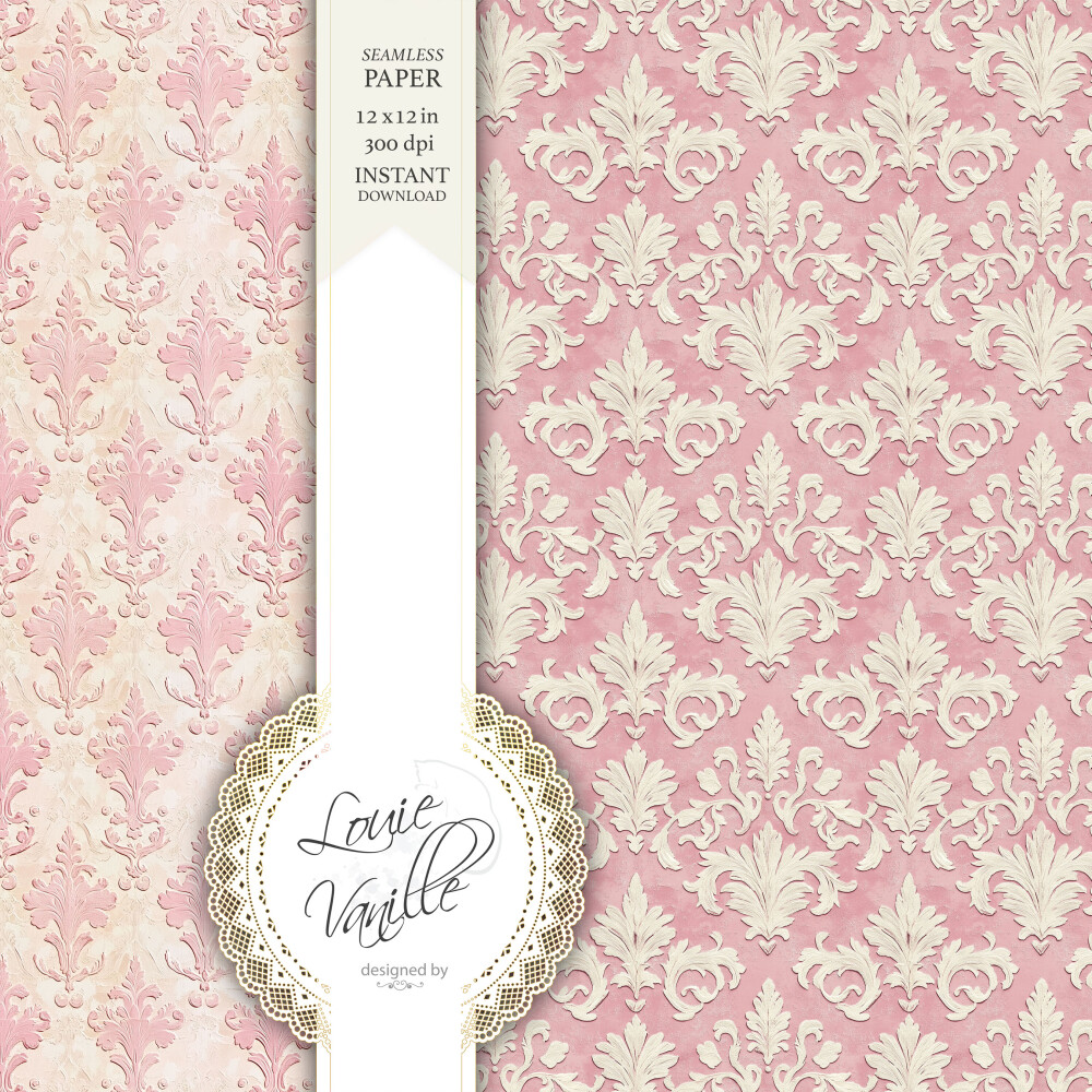 Kit Arabesco Rosa Vintage em Relevo Papéis Digitais Seamless (Se