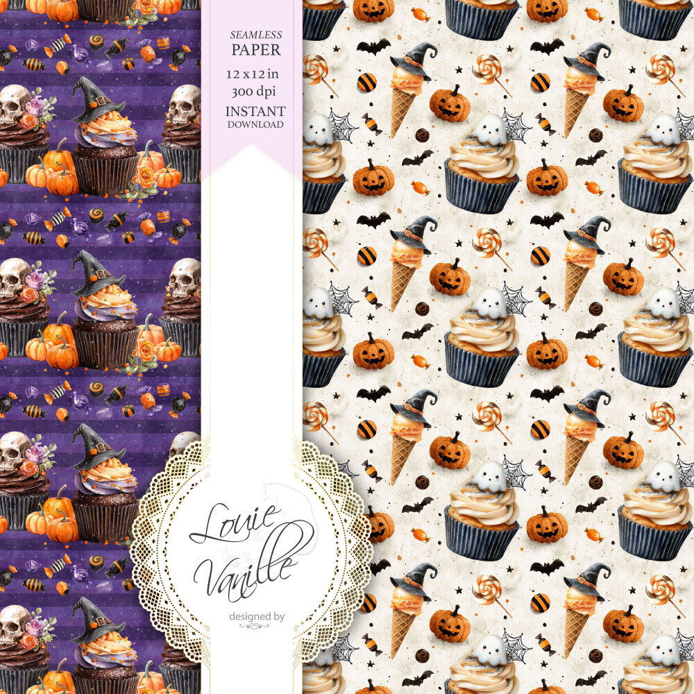 Kit Sobremesas de Halloween Papéis Digitais Seamless (Sem Emenda