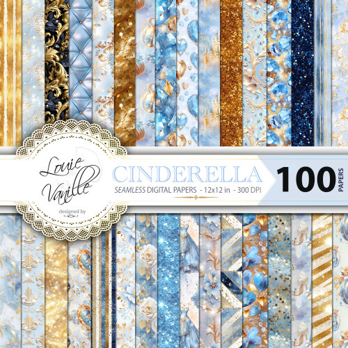 Cinderela 100 Papéis Digitais Seamless (Sem Emenda)