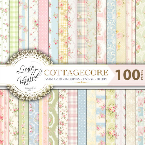 CottageCore 100 Papéis Digitais Seamless (Sem Emenda)