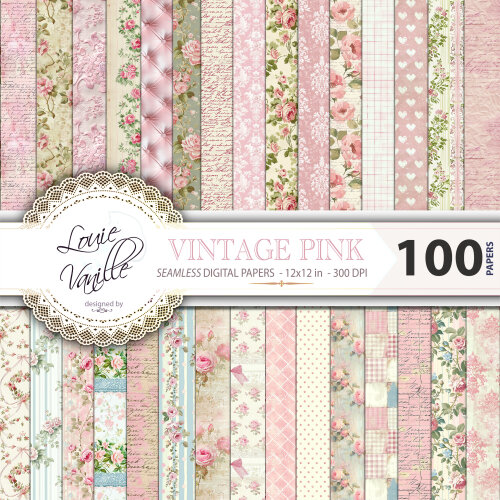 Vintage Cor de Rosa 100 Papéis Digitais Seamless (Sem Emenda)