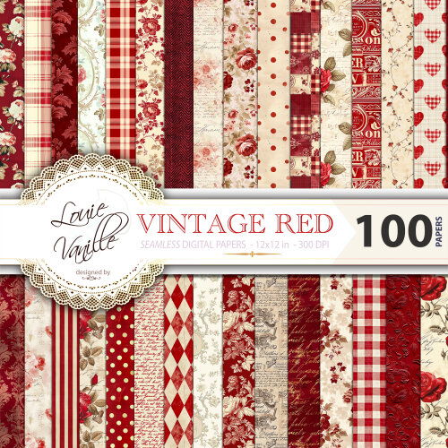 Vermelho Vintage 100 Papéis Digitais Seamless (Sem Emenda)