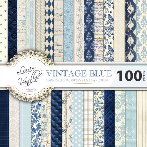 Azul Vintage 100 Papéis Digitais Seamless (Sem Emenda)