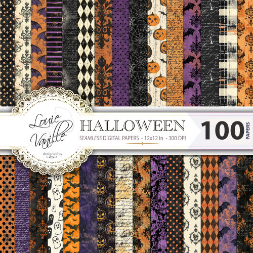 Halloween Vintage 100 Papéis Digitais Seamless (Sem Emenda)