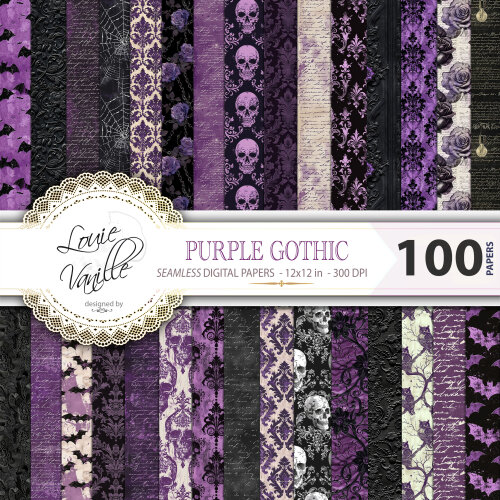Halloween Roxo Vintage 100 Papéis Digitais Seamless (Sem Emenda)