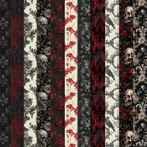 Halloween Vermelho e Preto Vintage 100 Papéis Digitais Seamless 