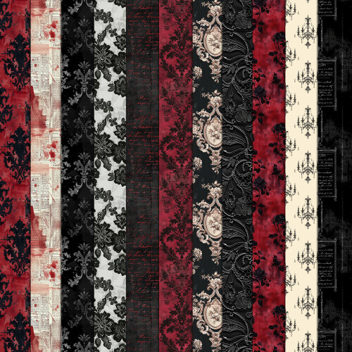 Halloween Vermelho e Preto Vintage 100 Papéis Digitais Seamless 