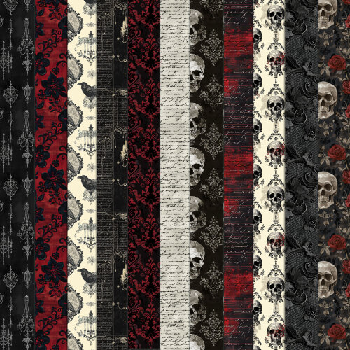 Halloween Vermelho e Preto Vintage 100 Papéis Digitais Seamless 