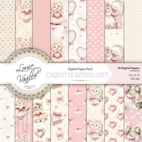 Kit Gatinhos Coquette Papéis Digitais Seamless (Sem Emenda)