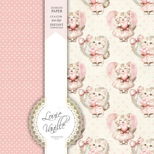 Kit Gatinhos Coquette Papéis Digitais Seamless (Sem Emenda)