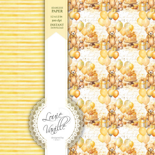 Kit Feliz Aniversário Amarelo Papéis Digitais Seamless (Sem Eme