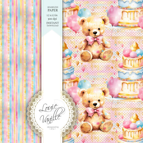 Kit Feliz Aniversário Colorido Papéis Digitais Seamless (Sem Em